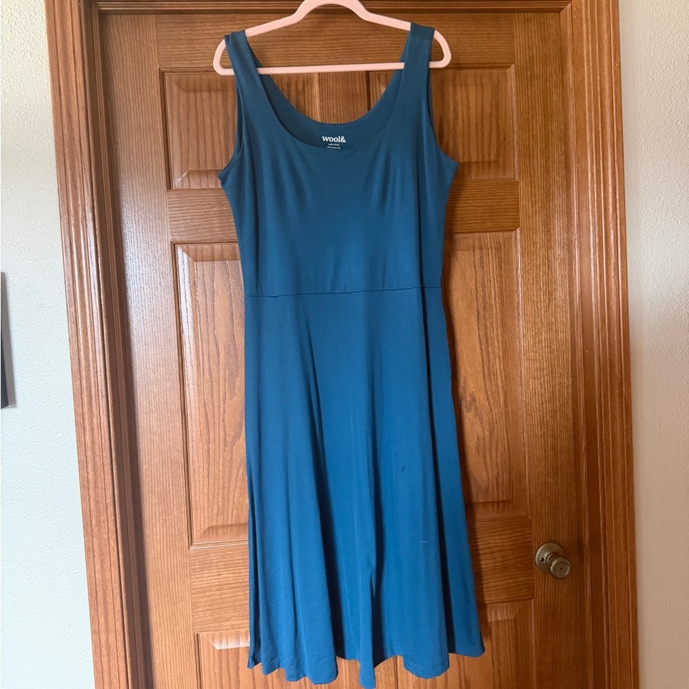 Wool& Ava Dress - Sleeveless ocean teal tank dress, large